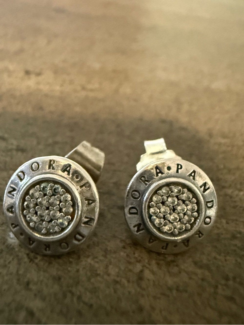 Pandora Silver Pave Round Logo Stud Earrings